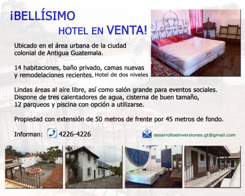 Bellísimo hotel de venta en Antigua Guatemala