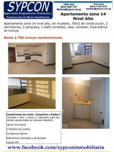 Apartamento zona 14 2 dormitorios equipado