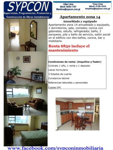 Apartamento amueblado y equipado 2 dormitorios zona 14