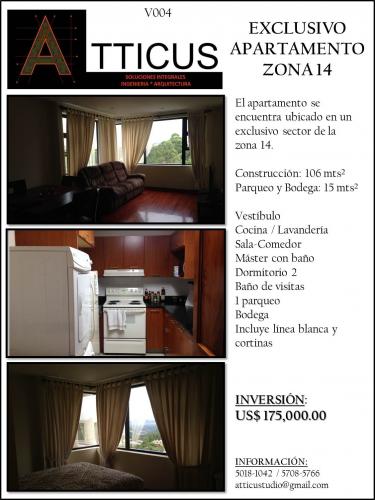 EXCLUSIVO APARTAMENTO, ZONA 14