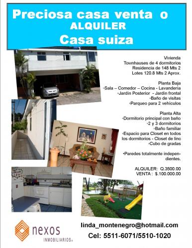 VENDO o ALQUILO - LINDISIMA CASA SUIZA  - VENDO