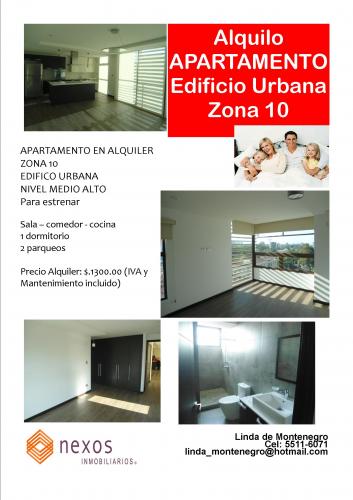 APARTAMENTO EN ALQUILER – ZONA 10 - EDIFICO URBANA