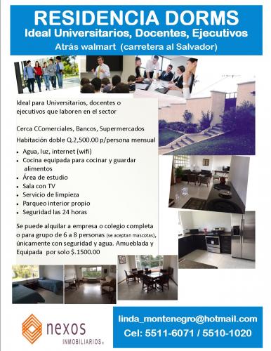 RESIDENCIA DORMS: UNIVERISTARIOS - DOCENTES- EJECUTIVOS