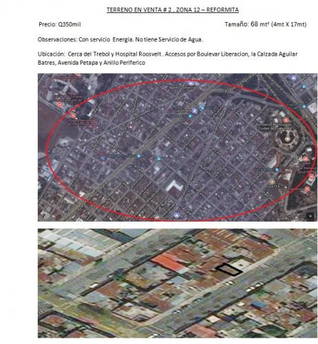 GANGA, VENTA DE TERRENO # 2,  EN ZONA 12, REFORMITA