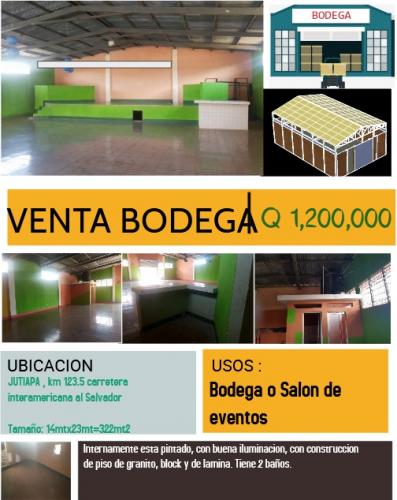 Venta de Bodega / Salon de evento en Jutiapa
