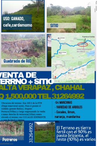 Venta de Terreno y Sitio en Alta Verapaz, Chahal