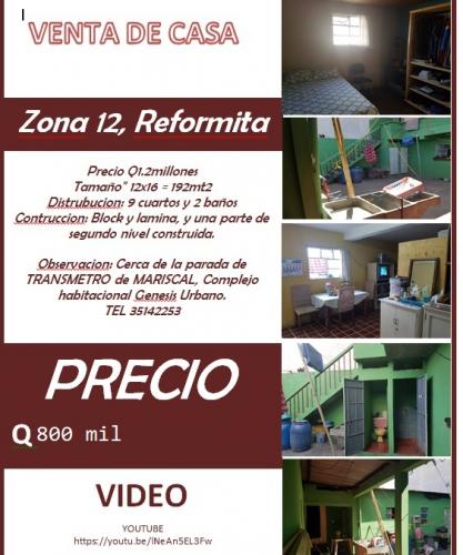 CASA en venta en zona 12 - Reformita (Por Parada TRANSMETRO Mariscal)