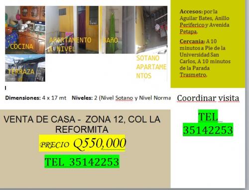 CASA de Terraza EN VENTA EN ZONA 12 - REFOMRITA