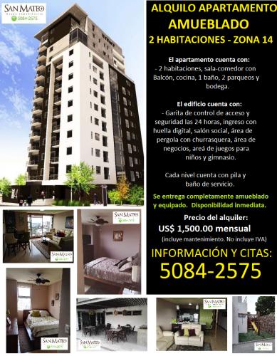 ALQUILO PRECIOSO APARTAMENTO – 2 HABITACIONES - AMUEBLADO EN EL SECTOR MAS EXCLUSIVO DE ZONA 14 – EDIFICIO TORRE 14