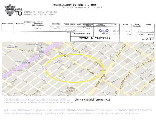 TERRENO EN VENTA EN LA CIUDAD CAPITAL EN ZONA 12
