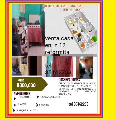CASA EN VENTA DE 1 NIVEL EN LA ZONA 12, REFORMITA