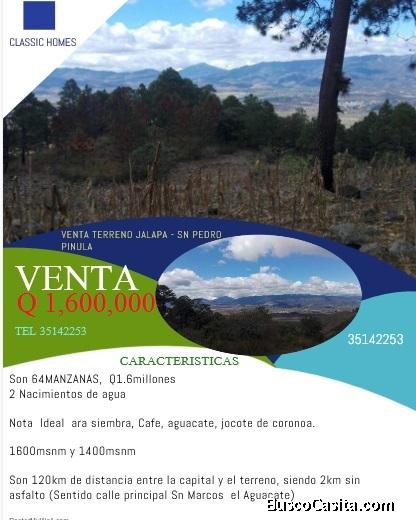 VENTA DE TERRENO EN  SAN PEDRO PINULA . JALAPA
