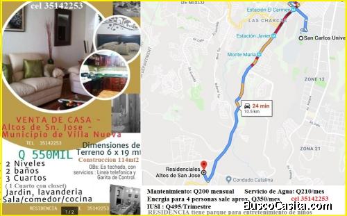 Venta Casa en Residenciales Altos de San Jose - VILLA NUEVA
