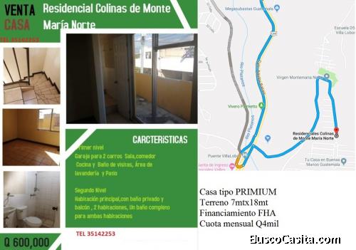 VENTA DE CASA EN RESIDENCIAL COLINAS DE MONTEMARIA NORTE - VILLA NUEVA