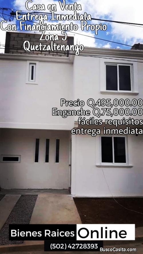 Casa en Venta entrega inmediata Financiamiento Propio Zona 5 Quetzaltenango