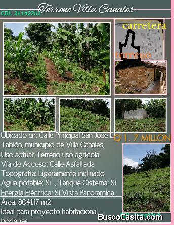 Terreno Villa Canales sobre calle principal Calle Principal San José El Tablón