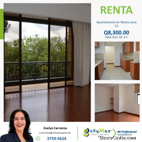 Apartamento en renta zona 15
