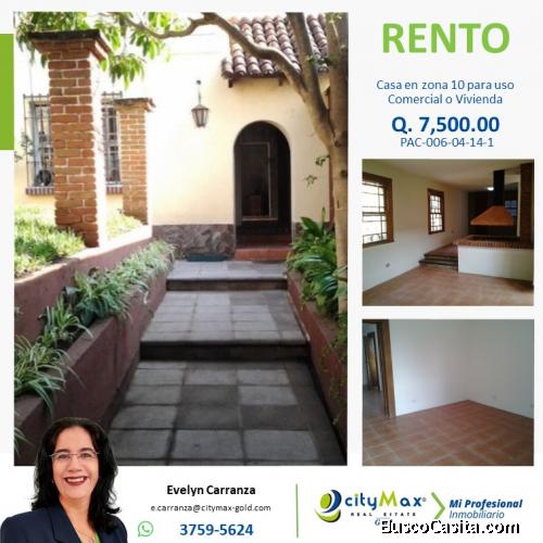 Casa en Renta zona 10