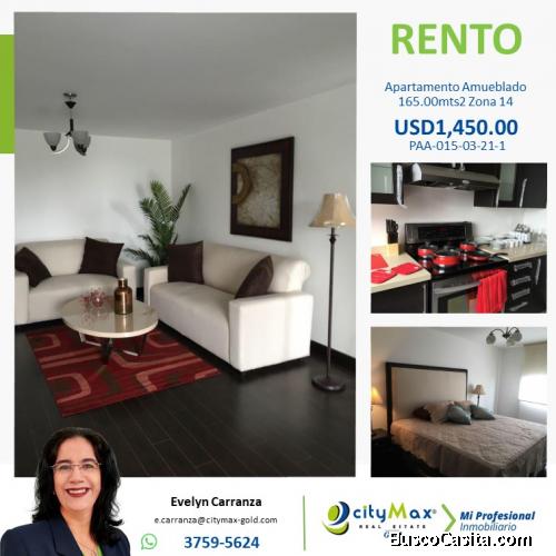 Apartamento amueblado en renta zona 14!!!
