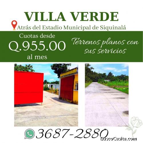Lotes de 8m x 15m en Siquinalá, condominio Villa Verde