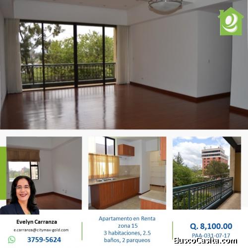 Apartamento en renta zona 15