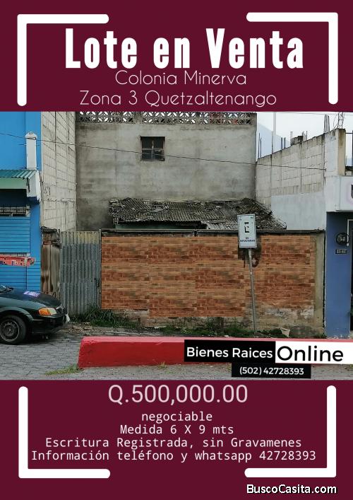 Lote en Venta Colonia Minerva Zona 3 Quetzaltenango 