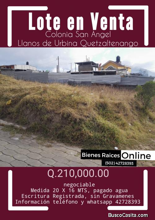 Lotes en Venta Colonia San Ángel Llanos de Urbina Quetzaltenango 