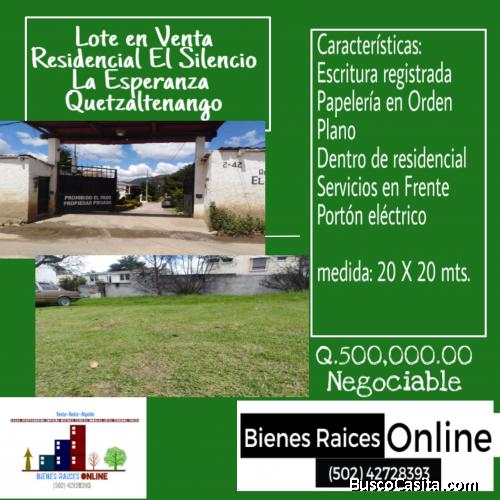 Cuerda en Venta Residencial El Silencio La Esperanza Quetzaltenango 