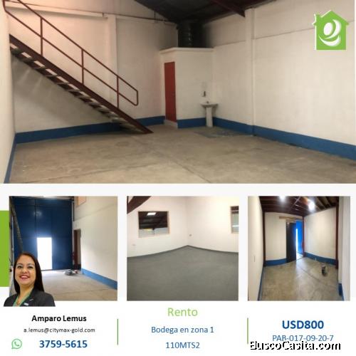 Renta de Bodega dentro de complejo en zona 1 