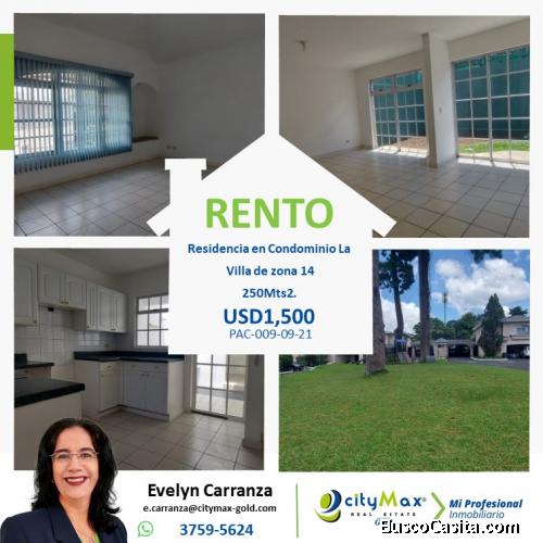 Casa en renta en zona 14 La Villa