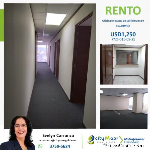 Renta de oficina en edificio zona9