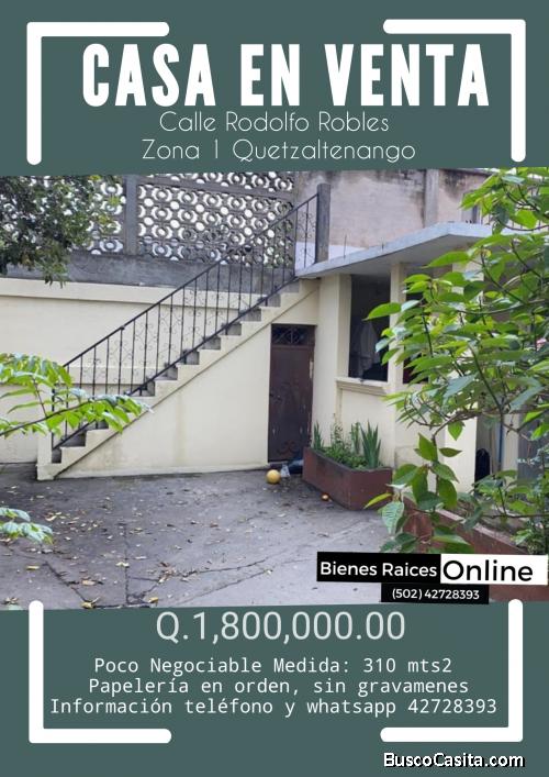 Casa en Venta Calle Rodolfo Robles Zona 1 Quetzaltenango 
