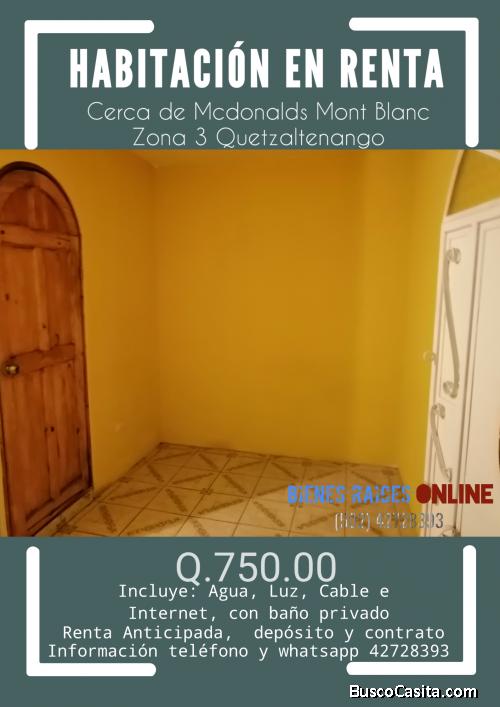 Habitación en Renta por Mcdonalds Mont Blanc Zona 3 Quetzaltenango 