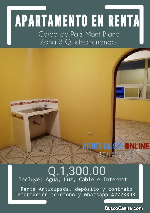 Apartamento en Renta por Mcdonalds Mont Blanc Zona 3 Quetzaltenango en
