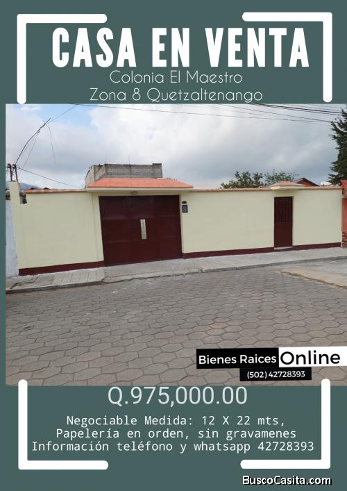 Casa en Venta por Colonia El Maestro Zona 8 Quetzaltenango 