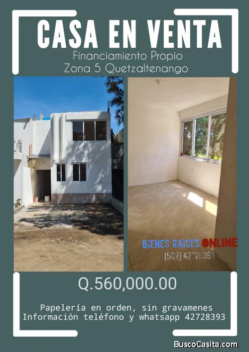 Casa en Venta con Financiamiento Propio Zona 5 Quetzaltenango