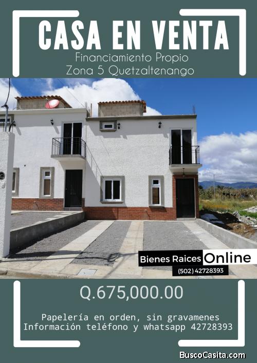 Casa en Venta con financiamiento propio en Zona 5 Quetzaltenango 