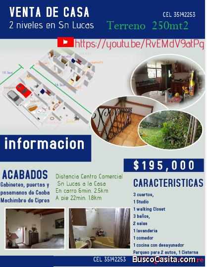 VENTA DE CASA de 2 niveles EN SN LUCAS (fuera de garita)