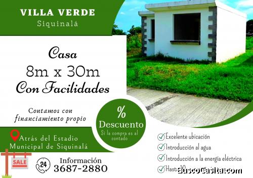 Casas en venta, atrás del Estadio de Siquinala 