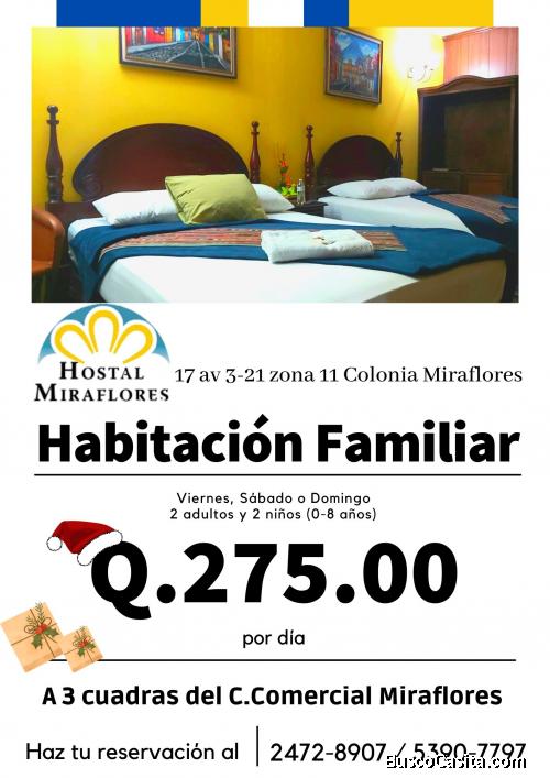 Hostal Miraflores, habitaciones familiares sanitizadas