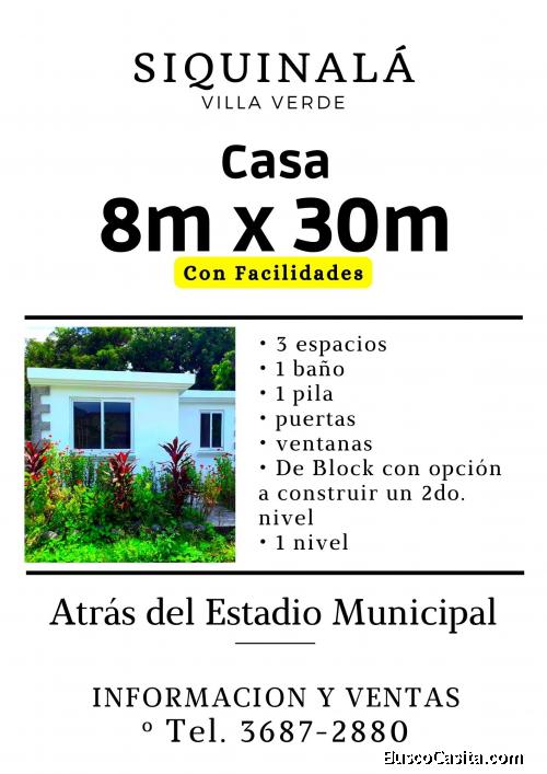 Vendo casa atrás del Estadio de Siquinala