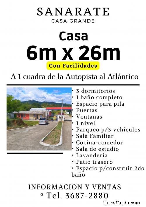 Vendo casa a 1 cuadra de la Autopista en Sanarate
