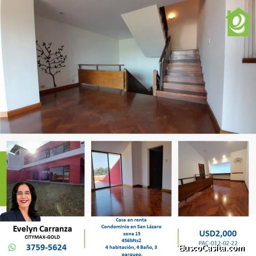 Alquiler de casa en zona 15 San Lazaro