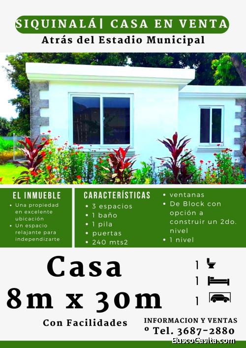 Invierte! Casa a la venta atrás del Estadio de Siquinala