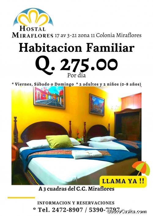 Hostal Miraflores, le ofrece habitaciones familiares