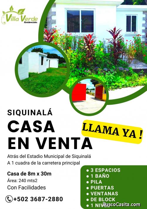 Con facilidades, casa en Siquinala