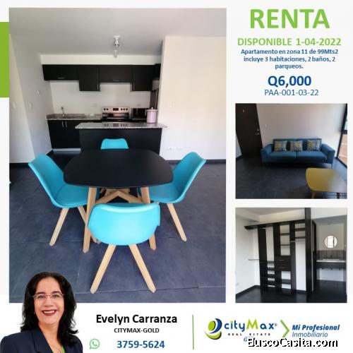 Apartamento en renta en zona 11 Mariscal