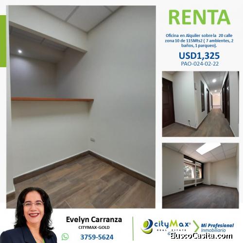 OFICINA EN RENTA EN ZONA 10 