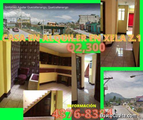 ALQUILO CASA EN XELA, Z.1  A pocas cuadras del puente desnivel zona 10 avenida las Américas y