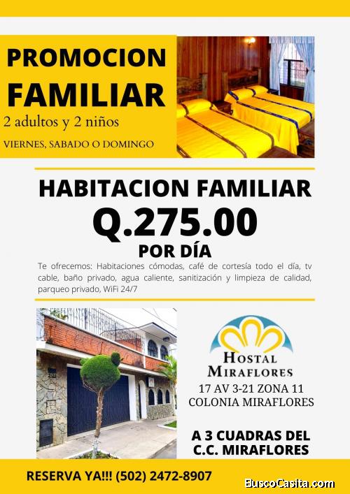 Hospédense en un excelente ubicación a tan solo Q.275.00